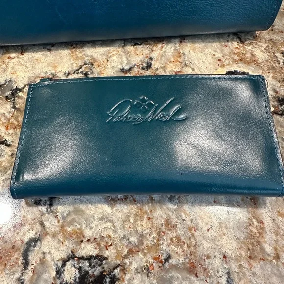 Patricia Nash-Chauny-Satchel Crossbody-Blue Coral-Tooled Leather-Purse & Wallet - Picture 6 of 15